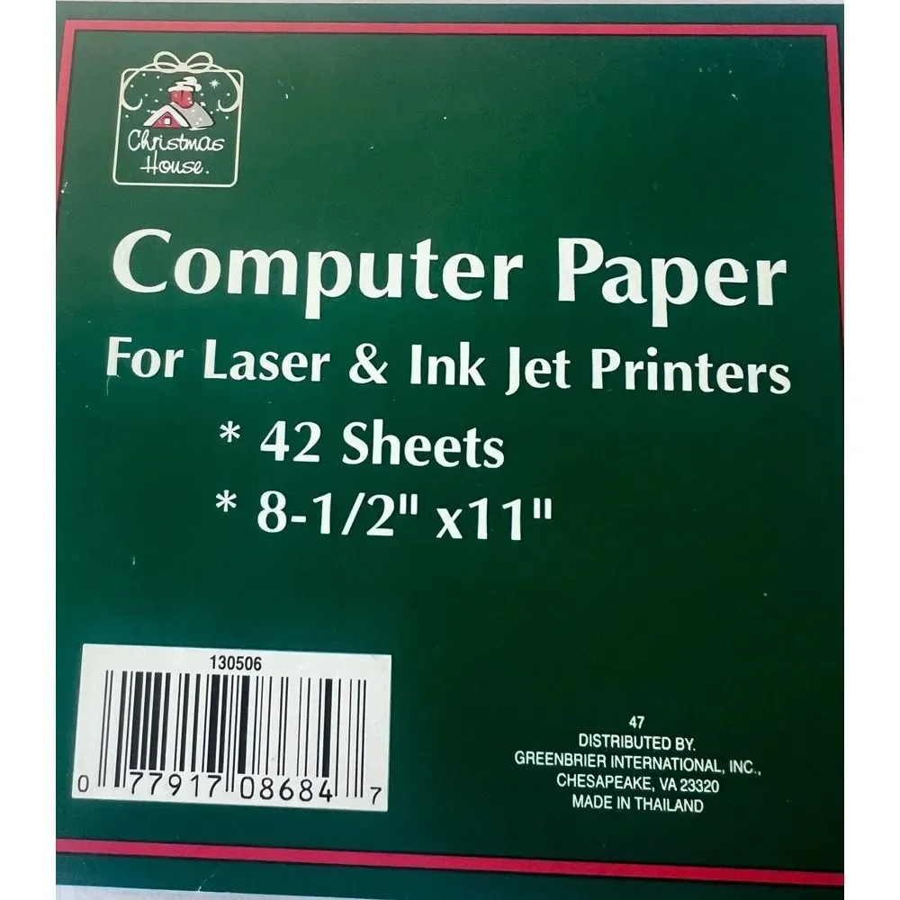 Christmas House Holiday Computer Printer Paper Stationery‎ 42 sheets 8.5 X 11